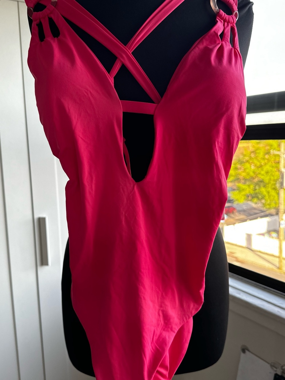 BECCA Hot Pink Strappy V-Plunge Bodysuit